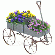 Helloshop26 - Jardinière chariot décorative 62 x 34 x 60 cm 2 compartiments robustes style rustique en bois gris 20_0020910 - gris Bois massif 30002