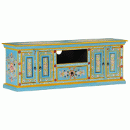 Helloshop26 - Meuble TV rétro avec rangement pratique salon 110 x 30 x 40 cm en bois de manguier bleu 02_0047154 - bleu Bois massif 3000234622570