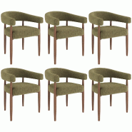 Merax lot de 6 chaises de salle à manger 60 x 59 x 75 cm, structure en métal aspect bois, revêtement et accoudoirs en chenille, aspect noyer et ver