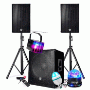 Pack sonorisation DJ PRESTATIONS BM SONIC 2500W - Enceintes DJ 15" +Caisson 15" + Pieds - USB/BLUETOOTH, Pack 3 Jeux de lumières - 3666638035110