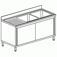 Plonge sur armoire inox 2 bacs égouttoir à gauche portes coulissant... - PGLA0031