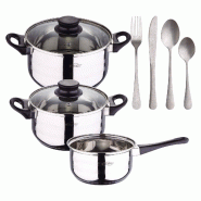 BERGNER - Batterie de cuisine 5 pièces 16/18/20cm en acier inoxydable compatible induction avec set de 16 couverts en acier inoxydable NOIA - multi-m