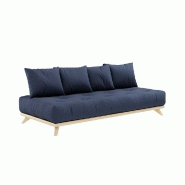 CANAPÉ CONVERTIBLE FUTON SENZA PIN NATUREL COLORIS MARINE COUCHAGE 90 CM.