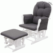 Décoshop26 - Fauteuil chaise à bascule rocking chair avec repose-pieds relaxation design rustique en bois de bouleau blanc et tissu 04_0002929 - bla_0