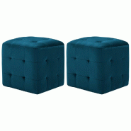 Décoshop26 - Lot de 2 poufs repose-pied tabouret capitonné 30 x 30 x 30 cm tissu velours bleu DEC029929 - 3000257638121