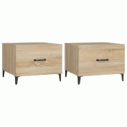 Décoshop26 - Lot de 2 tables de chevets avec tiroir pieds en métal 50 x 50 x 40cm bois d'ingénierie couleur chêne DEC040482 - métal 3000264954177