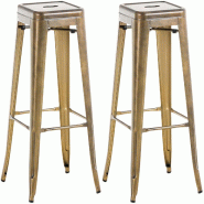 Décoshop26 - Lot de 2 tabourets de bar hauteur 76 cm design industriel structure robuste à quatre pieds métal doré 10_0005572 - métal 3000265098511
