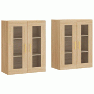 Helloshop26 - Lot de 2 armoires murales design pratique rangement multifonction 69,5 x 34 x 90 cm en bois d'ingénierie chêne sonoma 02_0055423 - ver