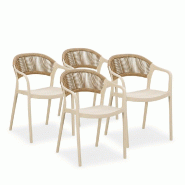 RATTATAN Lot de 4 chaises en polypropylène avec tissage en corde, élégantes, résistantes, empilables, pour jardin, balcon, bar, restaurants-JOLAND