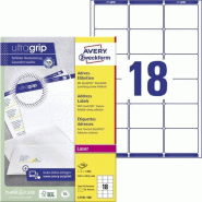 Avery Zweckform 1800 étiquettes Laser blanches, format 63,5 x 46,6 mm (100 feuilles A4 / cdt) - blanc L7161-100