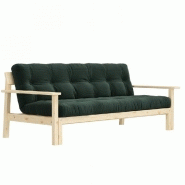 CANAPÉ CONVERTIBLE FUTON UNWIND PIN NATUREL COLORIS ALGUE 130 X 190 CM.