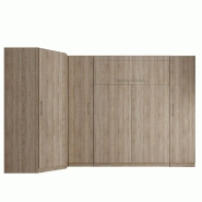 COMPOSITION ARMOIRE LIT ESCAMOTABLE ANGLE LUTECIA CHÊNE 350*100 CM COUCHAGE 140*190 CM