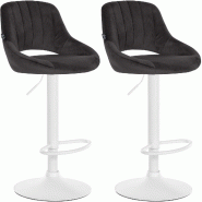 Décoshop26 - Lot de 2 tabourets de bar réglables en velours noir dossier ajouré et pied métal blanc 10_0006144 - blanc métal 3000265408914
