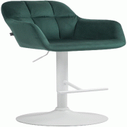 Décoshop26 - Tabouret de bar chaise haute x1 fonction rotation 360° en velours vert avec coutures décoratives piètement métal blanc 10_0006863 -