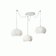 Fabas Luce Suspension Corvara En Métal Blanc Et Céramique, Design Élégant, Douille E27 3X40W, Diamètre 250 Mm, Hauteur Réglable Jusqu'À 5000 Mm