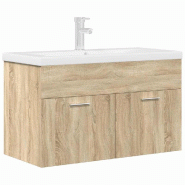 Helloshop26 - Armoire de lavabo salle de bain intégrée avec vasque design moderne 80 x 38,5 x 46 cm en bois d'ingénierie chêne 02_0055764 - Bois m