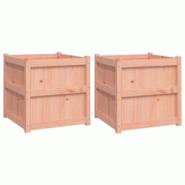 Helloshop26 - Jardinière bac lit surélevé plantes fleurs jardin terrasses lot de 2 bois massif douglas marron 02_0039054 - 3000218005023_0