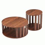 Oviala Business Tables basses gigognes effet bois ronde Ø50 et Ø75 cm bois foncé - marron Bois massif 114881