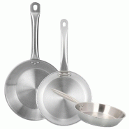 WellHome - Set de 3 Poêles Ø30/32/34cm en Acier inoxydable, Compatibles induction et SANS antiadhésif - inox PK8162
