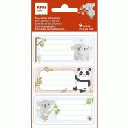 Apli Lot de 5 Pochette de 9 étiquettes scolaires fantaisies, format 35 x 75 mm, thème Koala - 8410782190165