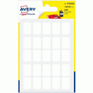 AVERY Lot de 10 Etui de 225 étiquettes blanches, format 12 x 18 mm (9 feuilles / cdt) - 5014702026461