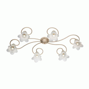 BeLight Plafonnier Alice Ivoire, Déco Or Antique, Verre Albâtre D.14, 6 Lumières 99X50 Cm, Ambiance Douce Et Chic - doré 8050713215071