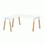 Bureau d'angle avec retour simple L 160 x P 160 piètement métal et bois, plateau blanc - Arch Bureau d'angle avec retour simple L 160 x P 160 piètement métal et bois, plateau blanc - Arch