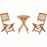 COSTWAY Set jardin 3 pièces, table bistro et 2 chaises pliantes avec coussins, acacia, Beige - marron Bois manufacturé TH32154IT