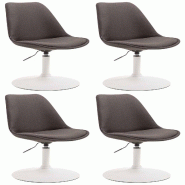 Décoshop26 - Lot de 4 chaises de salle à manger pivotante hauteur réglable en tissu gris foncé et pied trompette en métal blanc 10_0008450 - blan