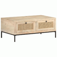 Décoshop26 - Table basse de salon avec tiroris design rustique 90 x 50 x 37 cm bois de manguier et canne naturelle et acier DEC037230 - acier 3000263