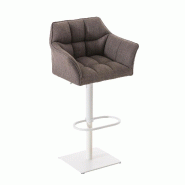 Décoshop26 - Tabouret de bar chaise haute de comptoir couture carrées assise en tissu gris cadre carré en métal blanc 10_0004754 - blanc métal 30