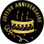 Etiquette cadeau adhésive Joyeux Anniversaire noir gâteau or Ø35mm - par 500