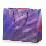 Sac luxe Holografica violet poignées cordelières violettes 31x12x26cm - par 10