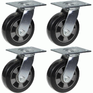 152mm 6" roulette caoutchouc noir pivotante capacité 1320kg, set de 4 152mm 6" roulette caoutchouc noir pivotante capacité 1320kg, set de 4