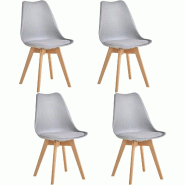 4 Chaises Tulipes Salle à Manger Scandinaves Bm Home Salle de Bureau, Pieds en Bois de Hêtre Massif, Couleur GRIS - gris plastique 3666630012065