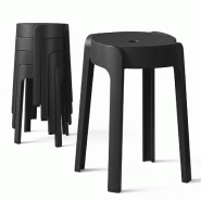 4 Tabourets Gigognes empilables BM HOME TAB-NOIR en plastique, légers pour la maison, salle de classe, cuisine, jardin - noir plastique polypropylèn_0