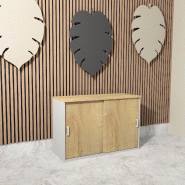 Armoire basse à portes coulissantes Mobel Linea. - 120, Gris aluminium, Chêne veiné_0