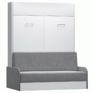 ARMOIRE LIT ESCAMOTABLE DYNAMO SOFA CANAPÉ ET ACCOUDOIRS MICROFIBRE GRIS COUCHAGE 160*200