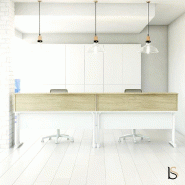 Bureau comptoir Sigma bi-tons - Mobel Linea - 80, Piètement blanc, Chêne/Blanc