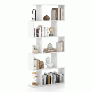 COSTWAY Bibliothèque, 5 niveaux, bois, bureau, séparateur salon/chambre, 70x23,5x158 cm (Blanc) - blanc matière synthétique ON32776IT