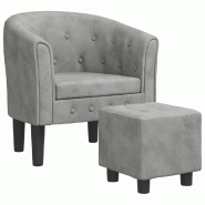 Décoshop26 - Fauteuil lounge design moderne avec repose-pieds en velours gris clair capitonné dossier arrondi DEC026833 - gris 3000256030759