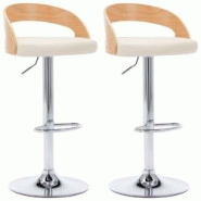 Décoshop26 - Lot de 2 tabourets de bar chaises hautes rétro en PVC crème bois courbé et métal DEC029657 - 3000257484636