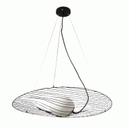 Fabas Luce Suspension Homa En Métal Noir Et Verre Soufflé, Douille E27 40W, Design Intérieur Élégant, Protection Ip20, Hauteur Réglable Jusqu'À