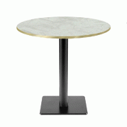 RestooTab - Table Milan T Ø70cm décor marbre pokhara chants couleur laiton - blanc fonte TB-MIT-R70M-MB.POK-LAI