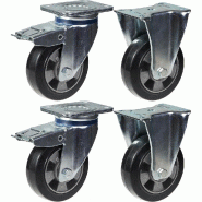 Roulette 152mm 6" frein en caoutchouc noir fixe capacité 1320kg, jeu de 4 Roulette 152mm 6" frein en caoutchouc noir fixe capacité 1320kg, jeu de 4