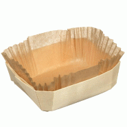 Barquette rectangle bois naturel avec papier cuisson 12x9,5x3,5cm - par 180