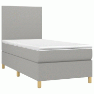 Décoshop26 - Cadre de lit LED avec sommier tête de lit matelas surmatelas 100x200 cm tissu gris clair TDL0207929 - gris 3001246488000_0