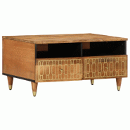 Décoshop26 - Table basse de salon avec tiroirs design rustique 80 x 54 x 40 cm bois de manguier massif marron et fer DEC037176 - marron Bois massif 3