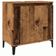 Helloshop26 - Armoire d'évier ancienne bois d'ingénierie rangement pratique salle de bain 58 x 33 x 60 cm en vieux bois 02_0051043 - métal 30002367