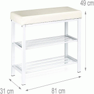 Helloshop26 - Banc de rangement à chaussures meuble assise tabouret en synthétique 2 niveaux blanc 13_0000360_2 - blanc métal 3000151198981